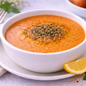 KRD Catering Damak Şefi tarafından hazırlanan tarhana çorbası, naneli tereyağı sosu ile servis