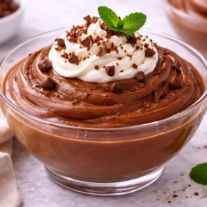 KRD Catering Damak Şefi tarafından hazırlanan çikolatalı puding, krem şanti ve çikolata parçalarıyla servis