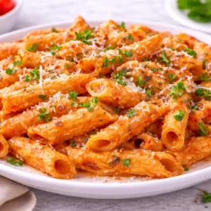 KRD Catering Damak Şefi tarafından hazırlanan soslu makarna, domates sosu ve baharatlarla servis